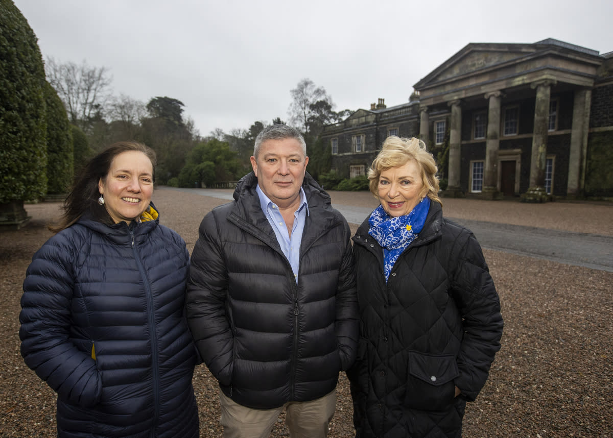 Tammi Peek from the National Trust (left), Brian McMillen and Marie Curie bereavement support counsellor Helen Laird at Mount Stewart in Co Down (Liam McBurney/PA).