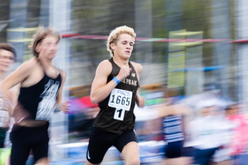 Lone Peak’s Jaron Hartshorn competes during the BYU Track Invitational at the Clarence F. Robison Outdoor Track & Field in Provo on May 6, 2023. | Ryan Sun, Deseret News