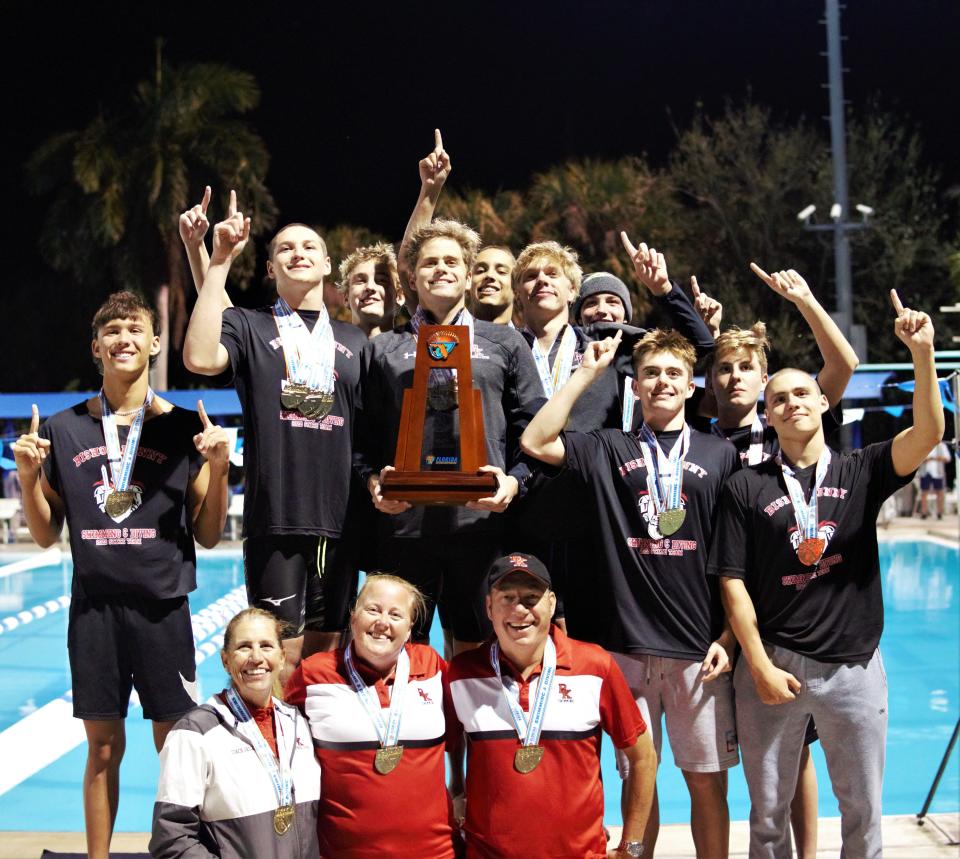 Bishop Kenny's boys won the 2022 Florida High School Athletic Association Class 2A Swimming and Diving State Championship on Saturday, Nov. 19, 2022, at Sailfish Splash Waterpark in Stuart.