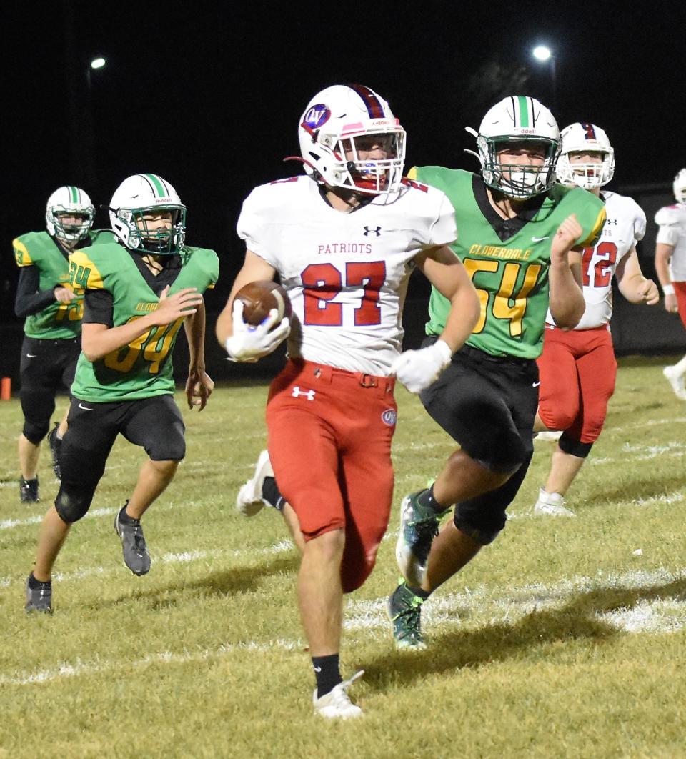 Owen Valley senior running back Christian McDonald passed the 1,000-yard rushing mark for this season in his two quarters of play Friday night at Cloverdale.