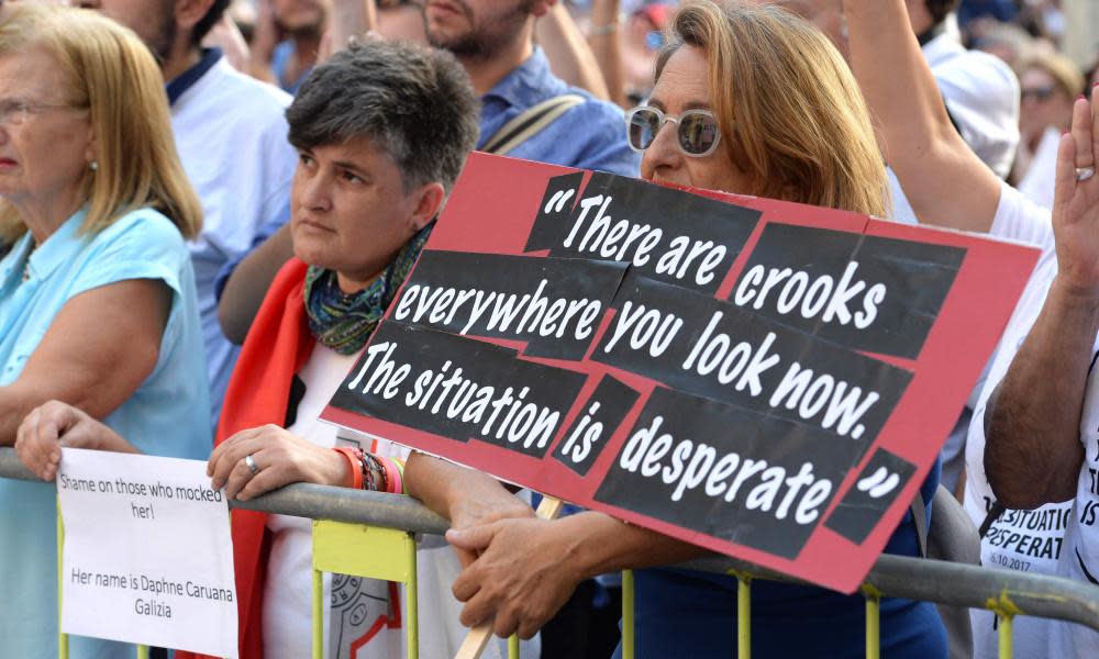 Anti-corruption campaigners in Malta protest after the killing of the journalist Daphne Caruana Galizia