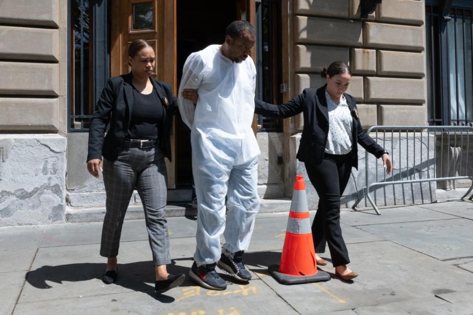 Parks was walked by two detectives from the Special Victims’ Division unit to a car and taken to Bronx criminal court. J.C. Rice