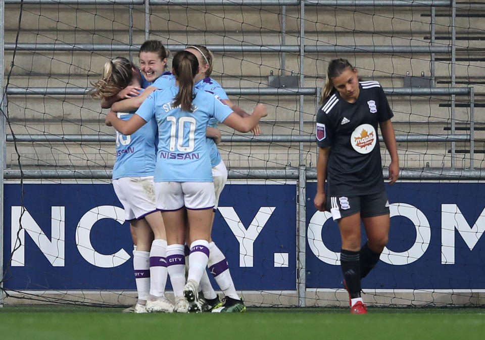 Manchester City's Ellen White celebrates scoring City's first goal against Birmingham  Action Images via Reuters/Molly Darlington