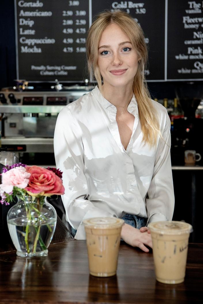 Savannah Logan at her new coffee shop, Lucky Coffee, in South Asheville May 10, 2022.