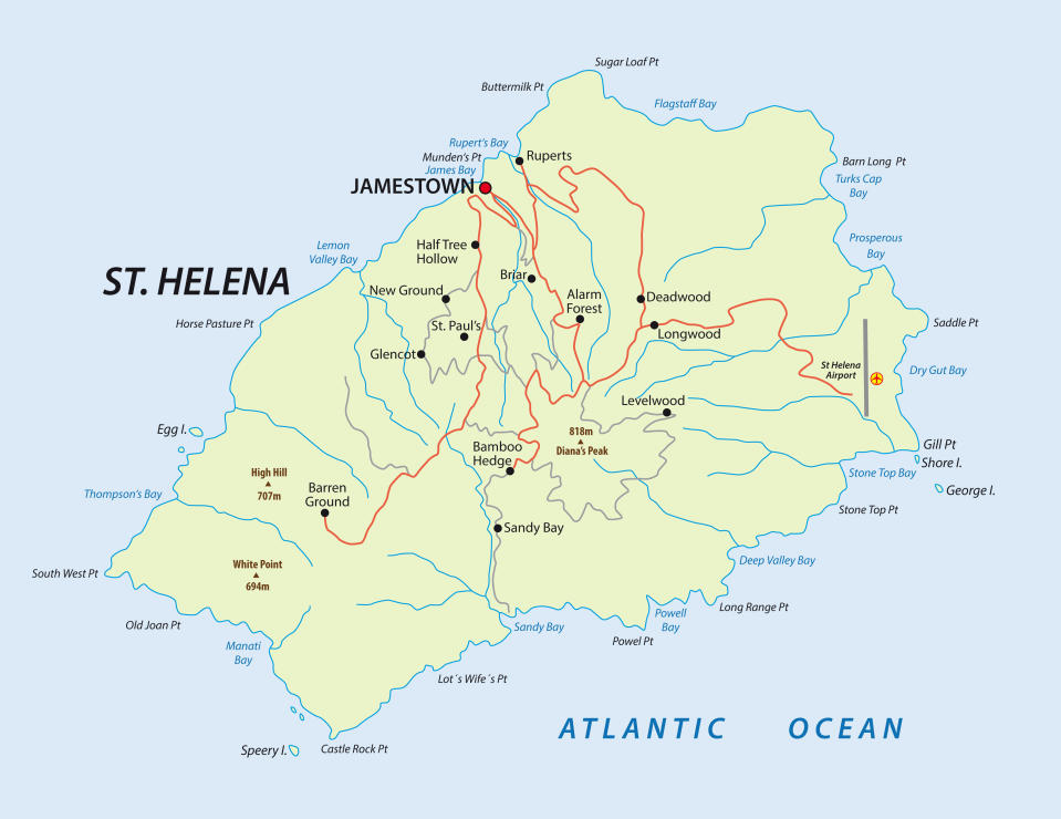 Map of british island St Helena in the Atlantic Ocean