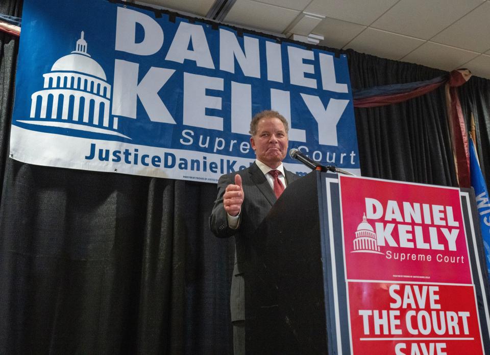 Wisconsin Supreme Court candidate Daniel Kelly concedes the race to Janet Protasiewicz  during an election night gathering Tuesday, April 4, 2023 at the Heidel House Hotel & Conference Center in Green Lake, Wis. The national implications of the race have drawn unprecedented donations from across the country. Supreme Court seats are officially nonpartisan but candidates run as conservatives or liberals with campaigns that are backed by the state's political parties.