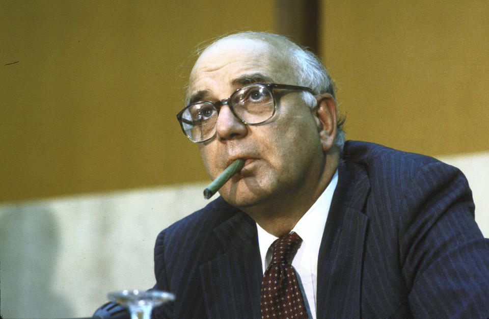 UNITED STATES - JUNE 01:  Federal Reserve Chairman Paul Volcker before council of Americas at State Dept.  (Photo by Diana Walker/The LIFE Images Collection via Getty Images)