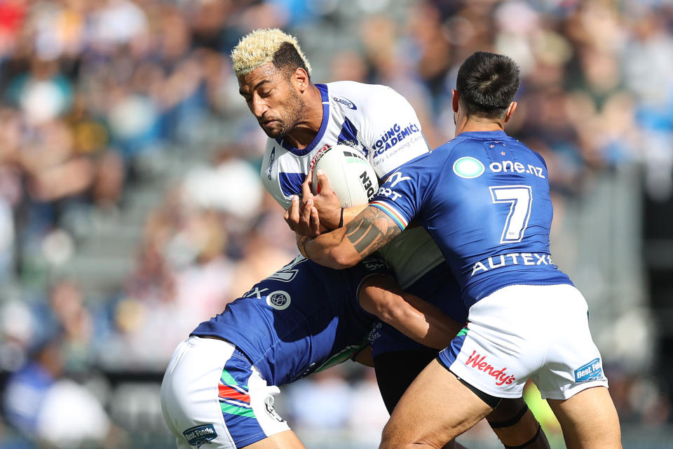 Viliame Kikau, pictured here in action for the Bulldogs against the Warriors.