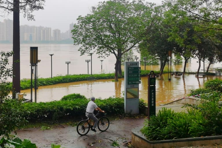Heavy rains have hit southern China, prompting tens of thousands to be evacuated, including in Qingyuan (pictured) (-)