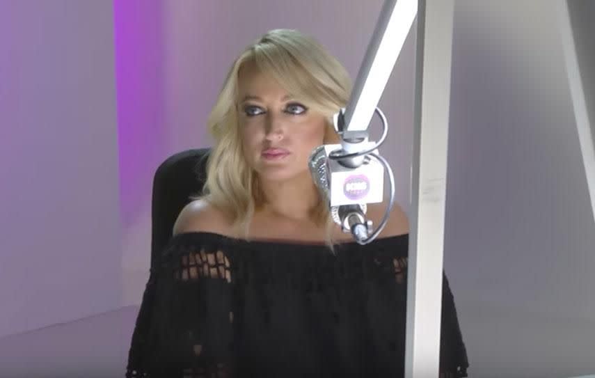 Jackie is heard fuming and dropping the F-bomb left, right and centre, after the producers gives her the wrong spelling of some words for a spelling quiz on air - pictured here in a behind-the-scenes snap from a KIIS FM promo shoot. Source: KIIS FM