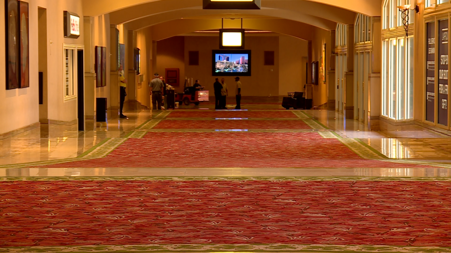 Inside The Rio’s convention space that recently received new carpeting and digital signage. (KLAS)