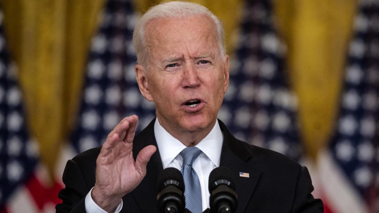 President Biden addresses the nation on the situation in Afghanistan in the East Room of the White House on Monday. 