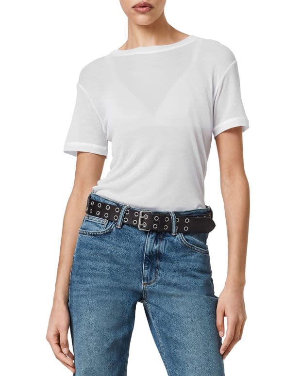 <p>Allsaints Francesco Sheer Tee, $52, <a href="https://rstyle.me/+cpzBKK70pj7YmJZjuSBzEA" rel="nofollow noopener" target="_blank" data-ylk="slk:available here;elm:context_link;itc:0;sec:content-canvas" class="link ">available here</a> (sizes 00-10).</p>