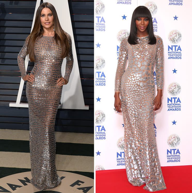 Sofia Vergara and Naomi Campbell wore the same dress. (Photo: Getty Images)