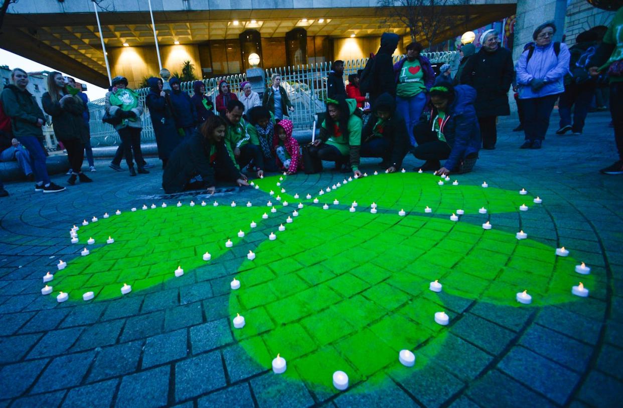 Undocumented migrants in Ireland hold a demonstration in 2017. <a href="https://www.gettyimages.com/detail/news-photo/group-of-undocumented-adults-living-in-ireland-and-their-news-photo/654315608?adppopup=true" rel="nofollow noopener" target="_blank" data-ylk="slk:Artur Widak/NurPhoto via Getty Images;elm:context_link;itc:0;sec:content-canvas" class="link ">Artur Widak/NurPhoto via Getty Images</a>