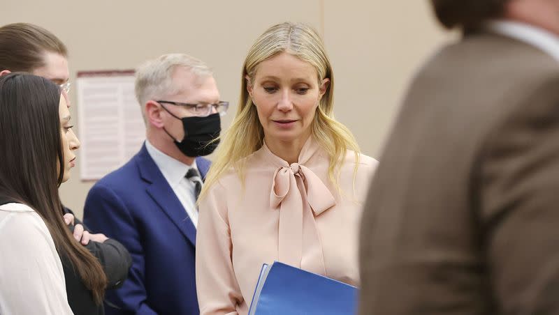 Gwyneth Paltrow leaves the court during the lawsuit trial of Terry Sanderson vs. Gwyneth Paltrow at the Park City District Courthouse in Park City on March 28, 2023.
