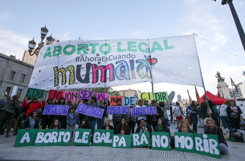 FILE PHOTO: Activists take part in a rally in favor of legalizing abortion in Buenos Aires