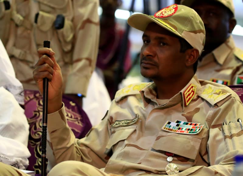 FILE PHOTO: Lieutenant General Mohamed Hamdan Dagalo, deputy head of the military council and head of Sudan's paramilitary Rapid Support Forces, attends a meeting in Khartoum