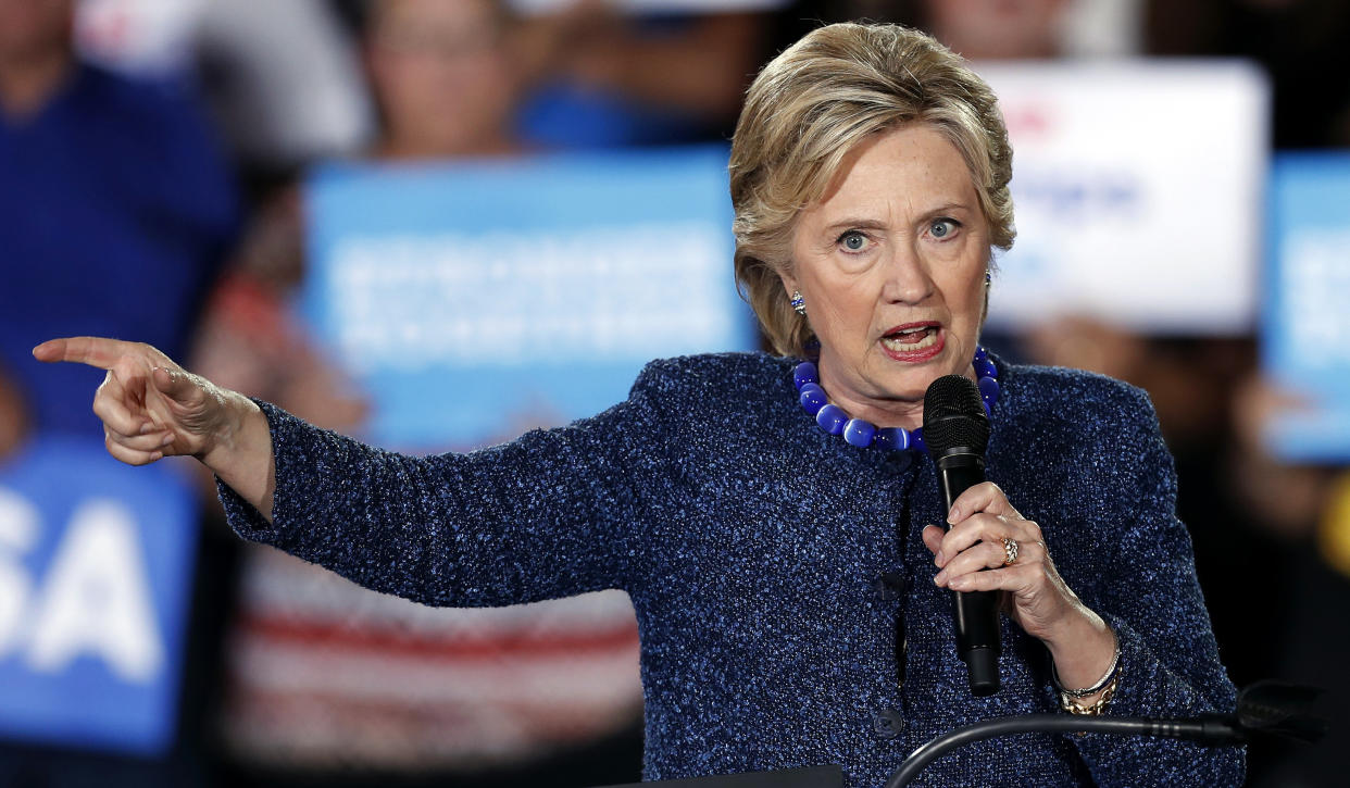 Democratic presidential candidate Hillary Clinton speaks during a rally in Des Moines, Iowa, in October 2016. (Photo: Charlie Neibergall/AP)