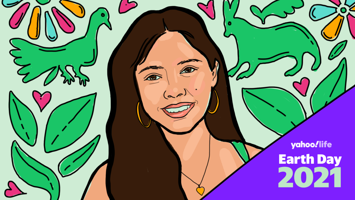 Xiye Bastida, 18, is founder of the Re-Earth Initiative. (Illustration by Nathalie Cruz for Yahoo Life)