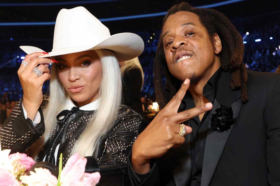 <p>Kevin Mazur/Getty</p> Beyonce and Jay-Z attend the 66th GRAMMY Awards at Crypto.com Arena on February 4, 2024.