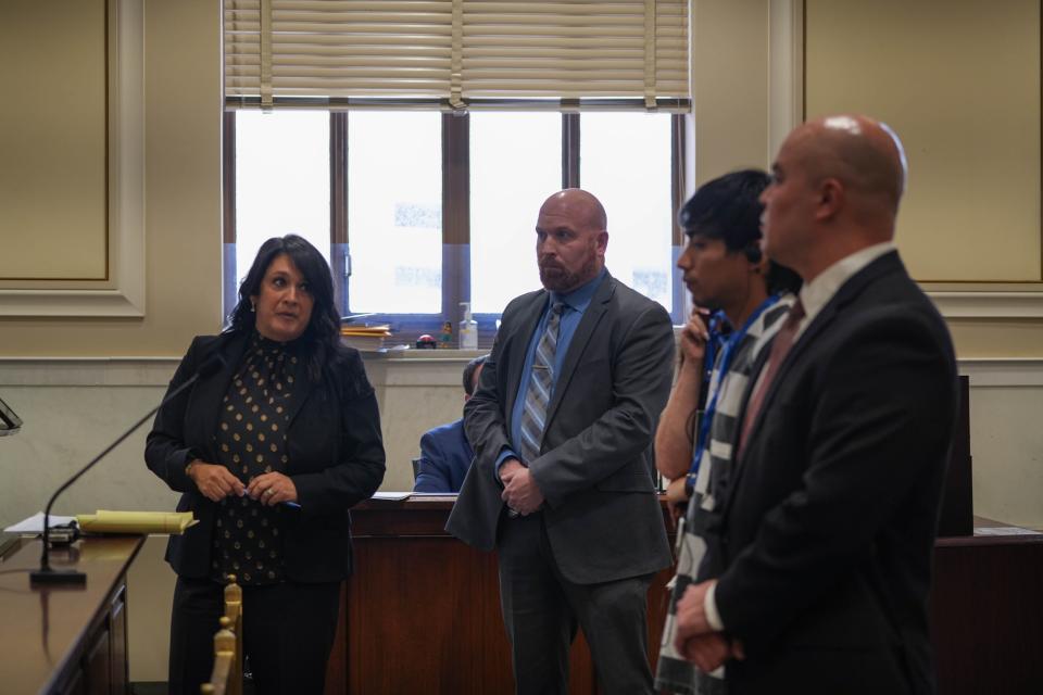 Hamilton County Assistant Prosecutor Linda Scott, at left, speaks at an arraignment Thursday for Rodolfo Castillo, a man she called a "serial rapist."