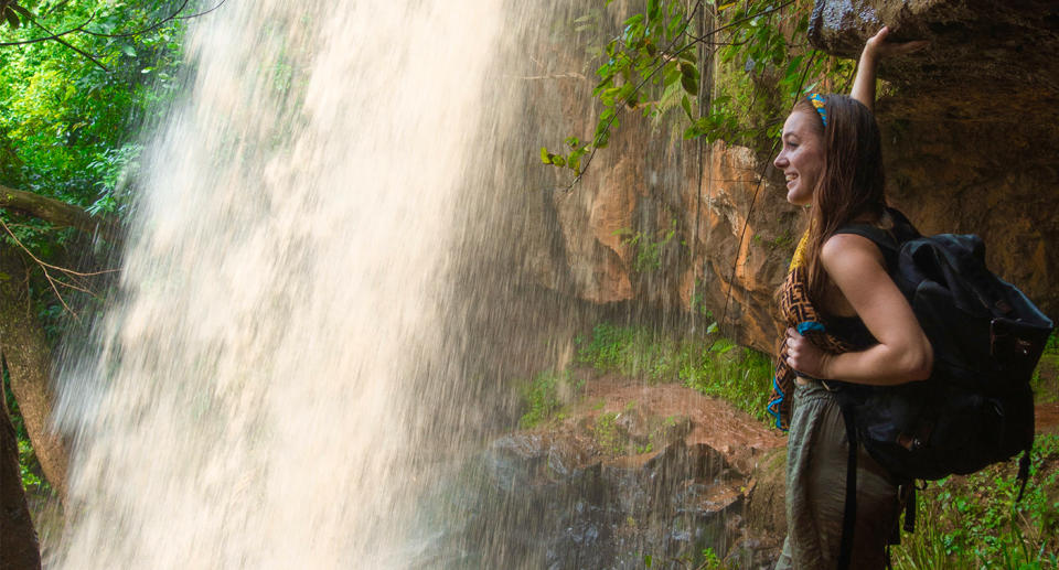 Sabina Trojanova by a waterfall. (SWNS)