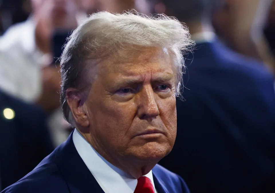 Republican presidential nominee and former U.S. President Donald Trump reacts in the spin room, on the day of his debate with Democratic presidential nominee and U.S. Vice President Kamala Harris, in Philadelphia, Pennsylvania on September 10, 2024.