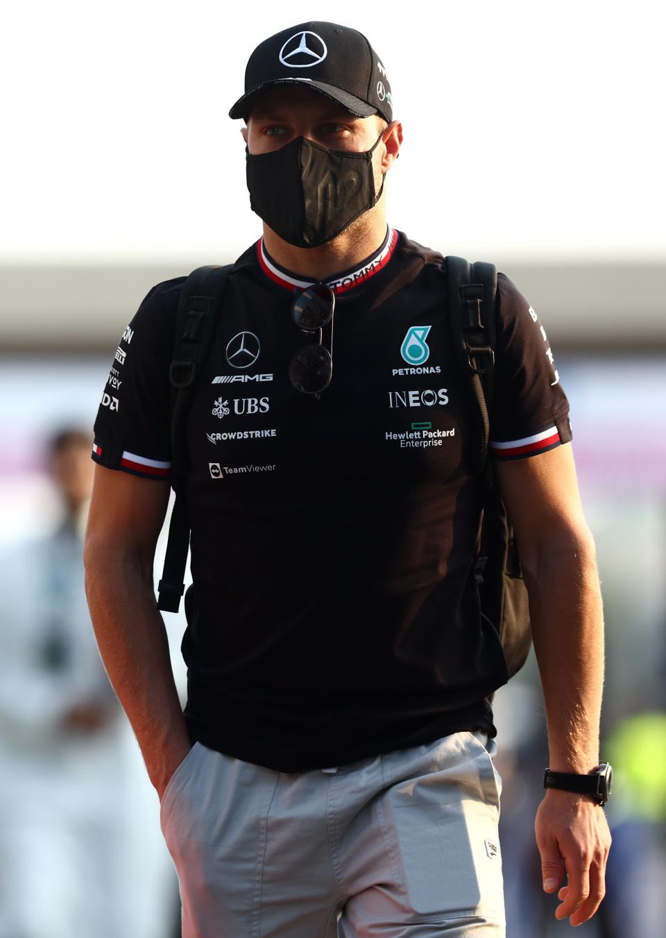 Valtteri Bottas of Finland and Mercedes GP walks in the Paddock (Getty)