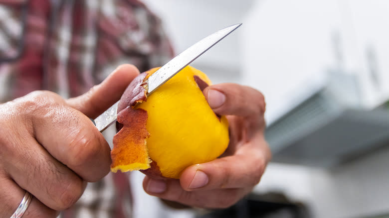 Paring knife peeling fruit