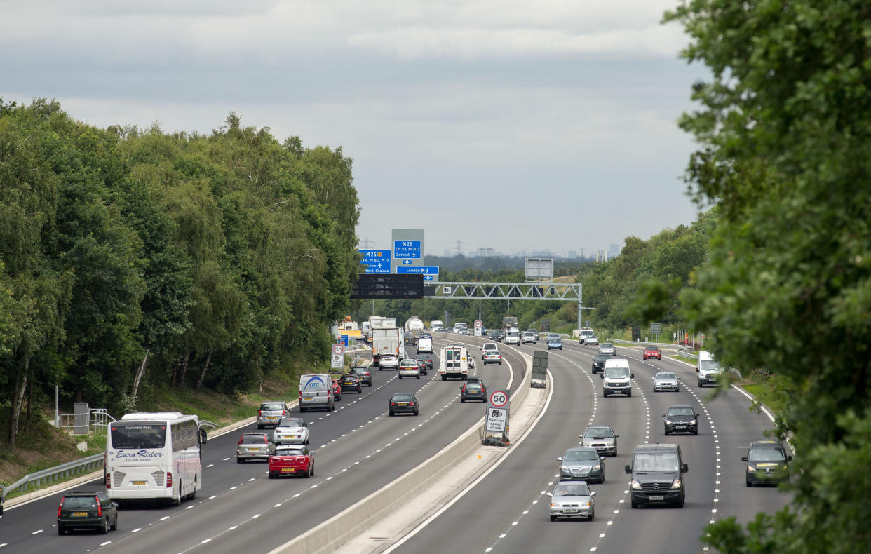 Vehicles on the new13.4-mile long M3 &quot;smart&quot; motorway near Longcross, Surrey, between Farnborough and the M25.