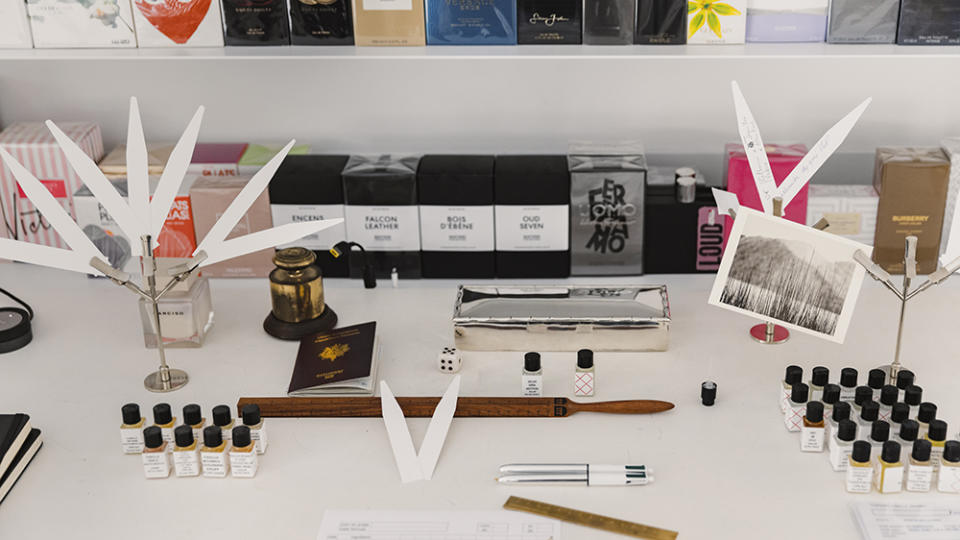 Blotters and bottles in Guichard’s home office in Paris - Credit: Laura Stevens