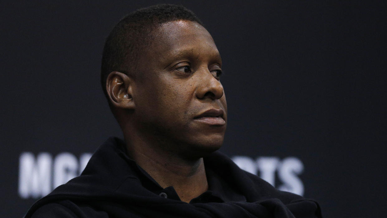 LAS VEGAS, NEVADA - JULY 10: President Masai Ujiri of the Toronto Raptors looks on during the game between the Chicago Bulls and the Charlotte Hornets during the 2019 Summer League at the Cox Pavilion on July 10, 2019 in Las Vegas, Nevada. NOTE TO USER: User expressly acknowledges and agrees that, by downloading and or using this photograph, User is consenting to the terms and conditions of the Getty Images License Agreement. (Photo by Michael Reaves/Getty Images)