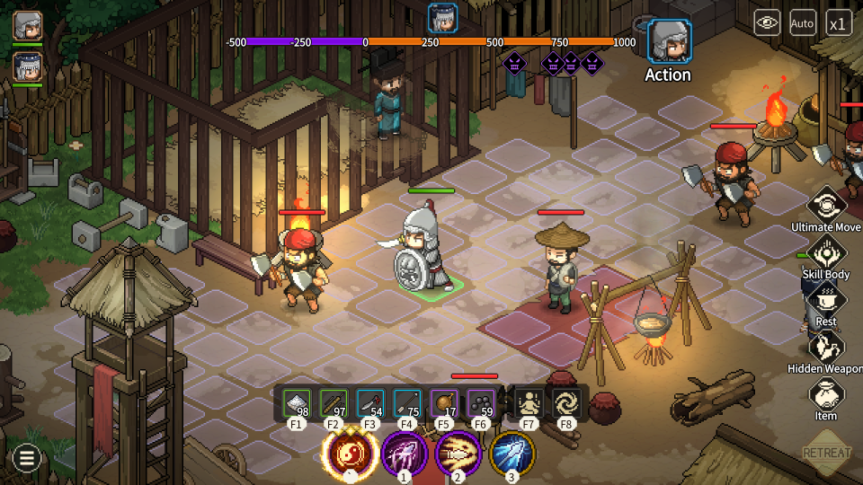 Pixel-art martial artists in tactical RPG Hero's Adventure: Road to Passion