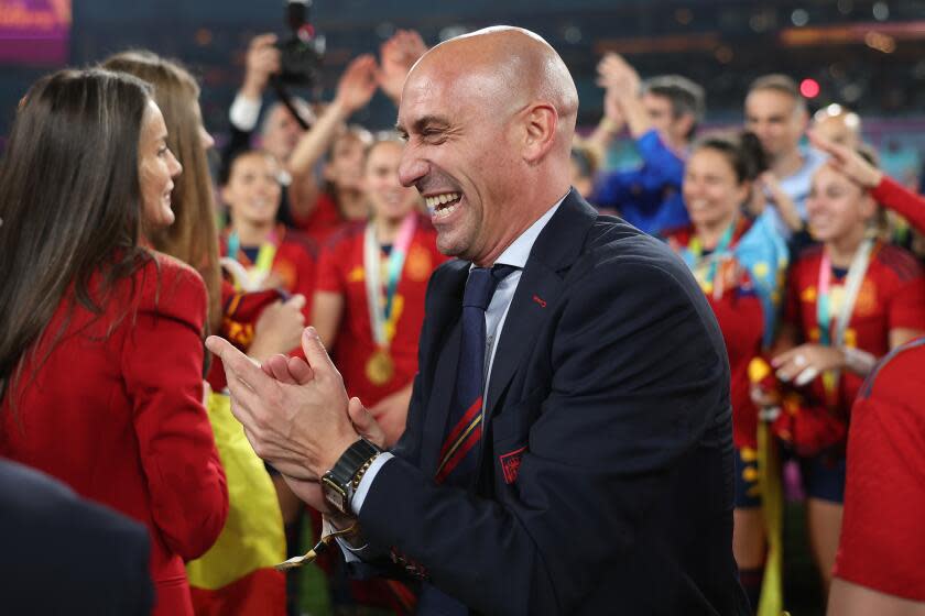 SYDNEY, AUSTRALIA - AUGUST 20: Luis Rubiales, President of the Royal Spanish Football Federation celebrates after the team's victory in the FIFA Women's World Cup Australia & New Zealand 2023 Final match between Spain and England at Stadium Australia on August 20, 2023 in Sydney / Gadigal, Australia. (Photo by Alex Pantling - FIFA/FIFA via Getty Images)