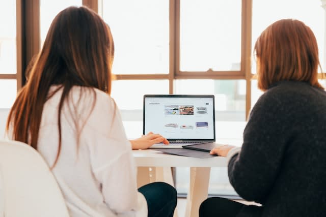 computer, girls, work