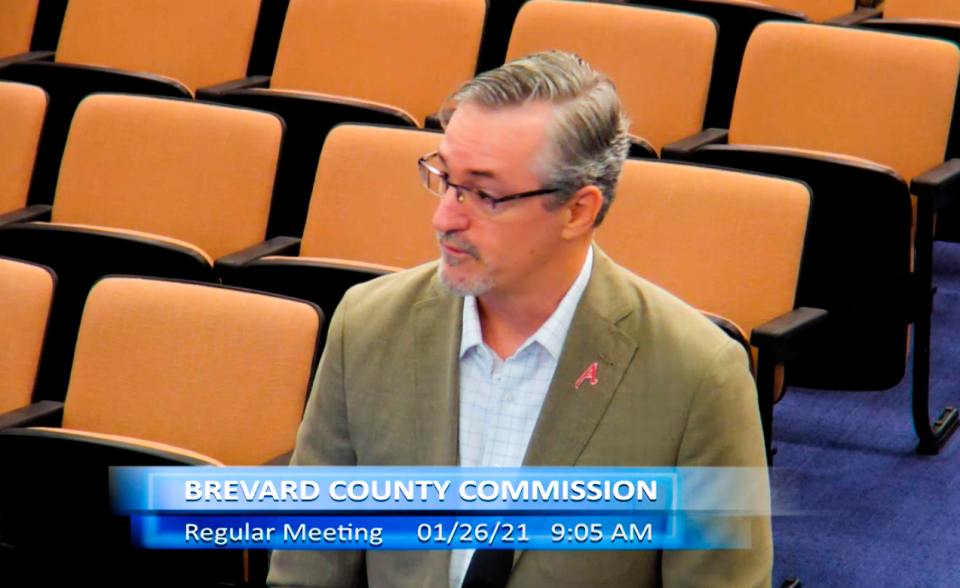 David Williamson, a director and co-founder of the Central Florida Freethought Community, delivers the invocation at Tuesday's Brevard County Commission meeting. He was the lead plaintiff against the county in a federal lawsuit challenging a previous County Commission invocation policy.