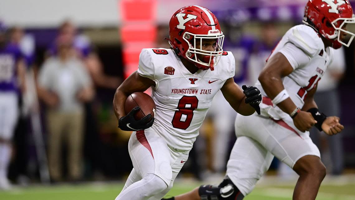 Youngstown State running back Jaleel McLaughlin was an third-team AP FCS All-America choice in 2021 after running for 1,139 yards and 12 TDs and averaging 113.9 yards rushing per game.