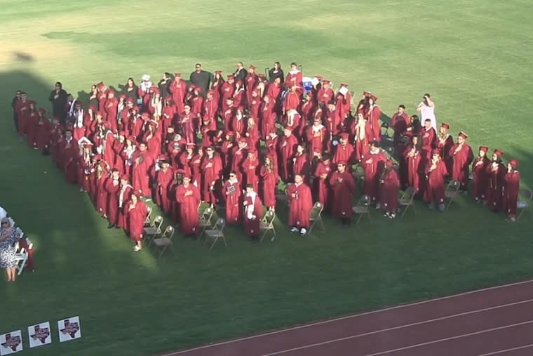 Partial view of the Uvalde High School graduation class of 2022. (Uvalde CISD Live Events via YouTube)