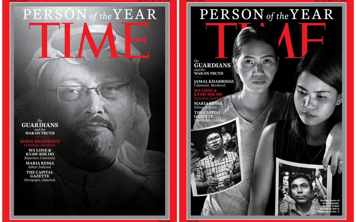 Jamal Khashoggi and Reuters journalists Wa Lone and Kyaw Soe Oo are among The Guardians, the group named as Time's person of the year - REUTERS