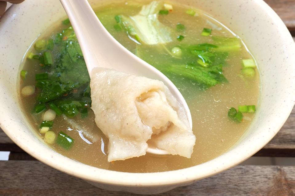 There's also side dishes like fish 'wantons' with a chewy skin served with a clear soup and vegetables