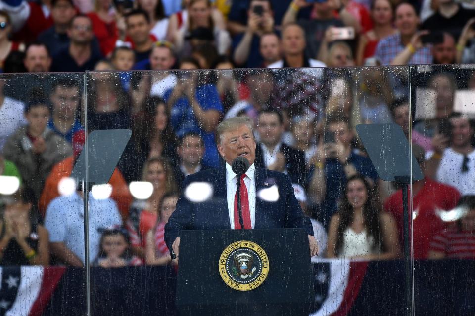 US President Donald Trump speaks during the "Salute to America" Fourth of July event at the Lincoln Memorial in Washington, DC, July 4, 2019.