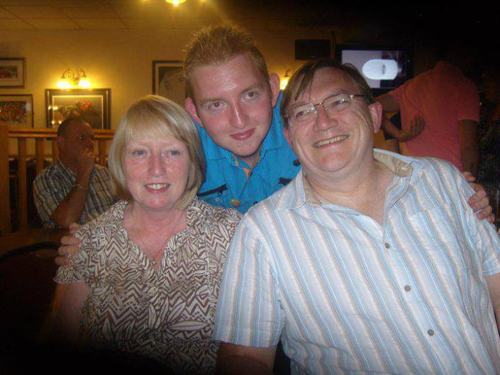 Adam Bradford (middle) and his mum Denise had no idea that David had been struggling with a gambling addiction for 30 years.