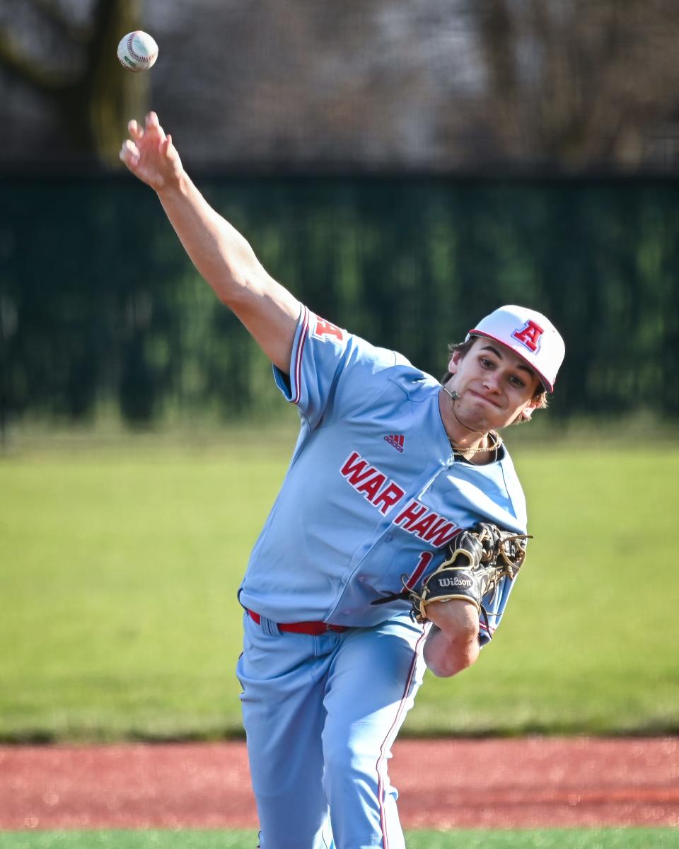 Arrowhead’s Brayden Ramus pitches against Milwaukee King on April 9 at Henry Aaron Field in Glendale. Including the victory against the Generals, Arrowhead opened the season with a 4-0 start.