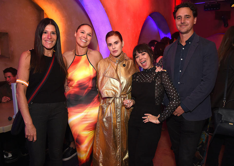 (L-R) Allison Wallach, President of Unscripted Programming at Fox Entertainment, Ronda Rousey, Tallulah Wills, Natasha Leggero, and Marshawn Lynch and Rob Wade, Chief Executive Officer of FOX Entertainment at the MARS BAR pop-up event in Hollywood, CA.