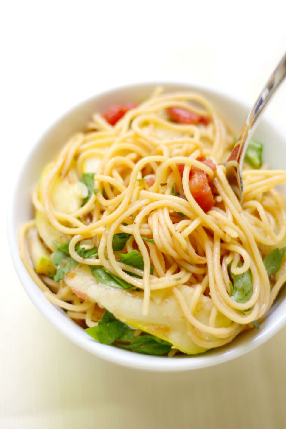 Red Lentil Spaghetti with Grilled Patty Pan Squash