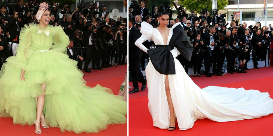 In case you haven't heard already, Deepika Padukone dominated the Cannes Film Festival red carpet this year. All eyes were on the 33-year-old Bollywood actress as she consistently stunned onlookers with her daring and dramatic style. She delivered a major moment wearing a voluminous Dundas gown and then performed a total "fashion mic drop" with her neon tulle gown.