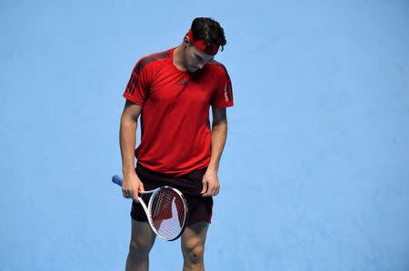 Tennis - ATP World Tour Finals - The O2 Arena, London, Britain - November 17, 2017 Austria's Dominic Thiem reacts during his group stage match against Belgium’s David Goffin Action Images via Reuters/Tony O'Brien