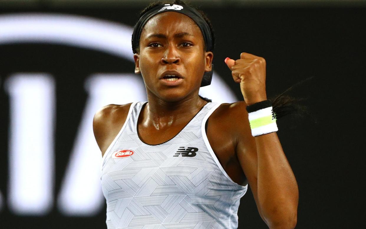 Cori Gauff of the U.S. celebrates during the match against Venus Williams at the Australian Open - HANNAH MCKAY/Reuters