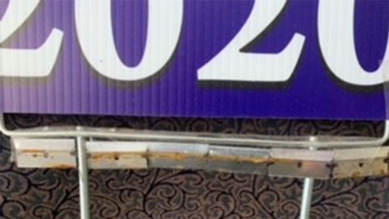 A Trump 2020 sign in Michigan was boobytrapped with razor blades (Oakland County Sheriff's Office)